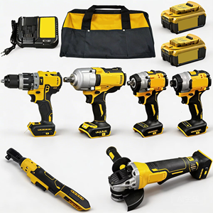 Kit d'outils 20V, 6 pièces, clé à chocs sans balais, meuleuse, outils électriques avec 2 batteries lithium-ion 5Ah, chargeur, kit d'outils électriques - Product Image 1