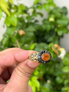 Vintage Mexican Fire <b>Opal</b> <b>Ring</b> Sterling Silver Black Spinel Halo Handmade Jewelry Luxury Gemstone Statement <b>Ring</b> - Product Image 2