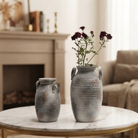 Vase d'art en céramique émaillée de style rustique Janpandi avec deux poignées, accessoires de décoration pour la maison et le salon, usine de céramique