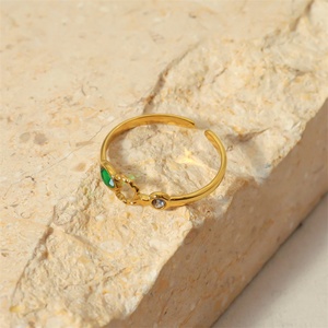 Popular Stainless Steel Hollow <b>Rings</b> <b>Adjustable</b> Green Zircon Charm <b>Rings</b> for Women - Product Image 2