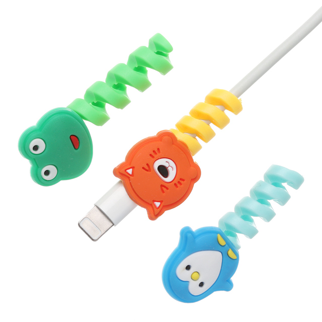 1PC Cartoon Silicone Spiral Tube Cable Protector Data Line Cord Protector Protective Case Cable Winder Cover USB Charger Cable