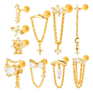 Orecchini Pendenti Piatti all'Ingrosso in Titanio G23, Orecchini a Cartilagine, Labret, Tragus, Helix, Conch, Gioielli per <span class=keywords><strong>Piercing</strong></span> - Product Image 1
