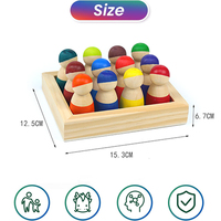12 Stück Regenbogen Holz-Steckpuppen Holzfiguren für Kleinkinder Vorschul-Lernspielzeug Pädagogisches Holzspielzeug
