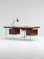 Bureau de style vintage en verre, rétro, Wabi-Sabi, minimaliste, moderne, simple, pour usage commercial, rectangulaire, mobilier de bureau Geju Tab436534
