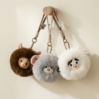 Porte-clés en peluche animaux mignons et moelleux, Lion Lapin Vache, boule ronde en peluche, breloque de sac en fourrure douce, cadeau pour enfants