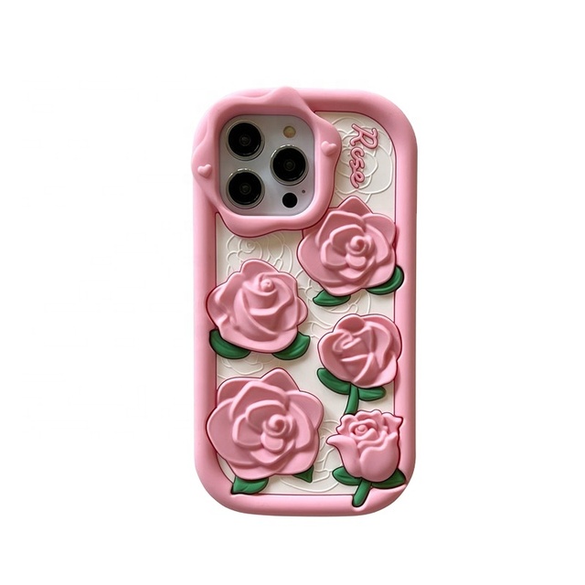 Suitable for Cell Phone 15 and Google 8 Phone Case, Rose Flower Three-dimensional Silicone Phone case