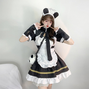 Black White Maid <b>Costume</b> Cute <b>Panda</b> Cosplay Dress Lolita Style With Apron And Hat For Anime Role Play Women Spring 2025 - Product Image 3