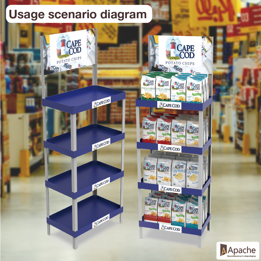 Customized Lightweight PVC Light Duty Multi-Shelf Supermarket Rack Puffed Potato Chips Display Stand for Retail Stores — view 6