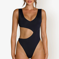 Maillot de bain blanc uni une pièce col en V maillots de bain femmes évider Bikini coupe haute baigneurs maillot de bain