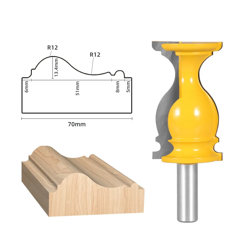 1pc 12mm Shank Crown Molding Handrail Router Bit S type Handle Line Woodworking Milling Cutting Tools