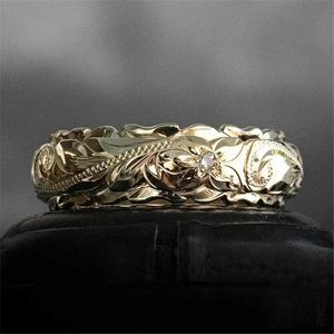 Nuovo <span class=keywords><strong>Anello</strong></span> con Fiore di Rosa Intagliato Placcato in Oro 14k, Ornamento per Dito Piccolo <span class=keywords><strong>da</strong></span> Donna - Product Image 3