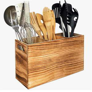 Porte-ustensiles en bois rustique, pour décor de cuisine, ferme, organisateur de comptoir et rangement des outils de cuisine, <span class=keywords><strong>Triple</strong></span> - Product Image 1