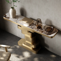 Console d'entrée de couloir moderne et luxueuse en or avec plateau en marbre Mobilier de salon à armature en acier inoxydable Table d'entrée en or