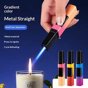 Encendedor de <span class=keywords><strong>Butano</strong></span> Recargable |   Encendedor de Cigarros Portátil con Cuerpo Metálico, Encendido por Presión, Llama Azul Resistente al Viento - Product Image 2