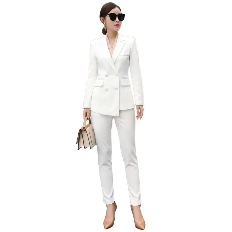 Jupe de bureau blanche pour femmes, costume de Blazer formel pour femmes