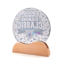Trophée de récompense sportive personnalisé Coupe en verre cristal Design en bois Sculpté Logo personnalisé Sublimation Plaques de champion Trophées