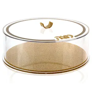 Judaica Lucite Pesach Matzah Box with Color Base Acrylic Round Matzah Box for Jewish Passover