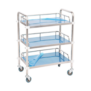 Jin Feng Stainless Steel Medical Trolley JF-20 Three Tier With Blue Tray Hospital Use - Product Image 1
