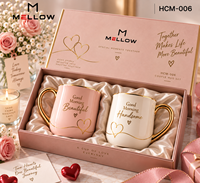 Joli ensemble de tasses à café en porcelaine rose et blanc avec poignée dorée en forme de cœur, 2 pièces, pour la Saint-Valentin