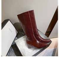 Bottes d'équitation d'hiver pour femme en cuir véritable à bout carré, montantes, avec talon interne