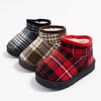 Bottes d'hiver à carreaux personnalisables pour enfants, doublure polaire chaude, chaussures confortables pour tout-petits de 1 à 4 ans