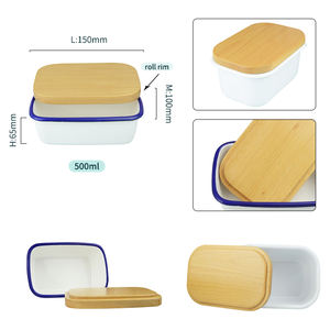 Çevre dostu sofra emaye Metal çelik tereyağı tabağı bambu kapak gıda konteyner emaye tereyağı tabağı beechwood kapaklı - Product Image 6