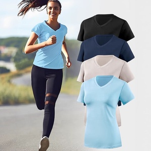T-shirts de course Dry Fit pour femmes, respirants, anti-transpiration, pour la gym, le yoga, protection solaire, hauts d'entraînement à manches courtes - Product Image 1