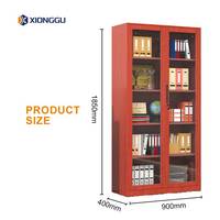 Armoire de bureau en acier grain de bois rouge avec porte vitrée, rangement sécurisé et étagère de présentation pour archives de bureau