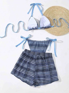 3Colors Ties Details Plus Size Swimwear Women Knitted 3Pieces Bikini Set Boyleg Short Beachwear L-4XL - Product Image 6