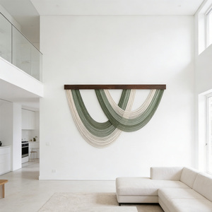 Scultura <span class=keywords><strong>da</strong></span> Parete in Macramè a Onde Stratificate Verdi e Bianche per Studi di Interior Design e Marchi di Arredamento Domestico - Product Image 2