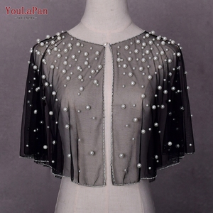 YouLaPan VG31 Nylon Bridal Cropped Pearl Beaded <strong>Sheer</strong> Cover-Up <strong>Jacket</strong> with Elegant Modern Design - Product Image 2