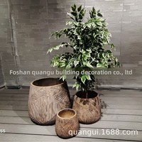 Pot de fleurs rond en ciment de style européen, grande taille, résistant à la corrosion, personnalisé en usine, pour projets hôteliers, utilisation intérieure et extérieure