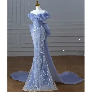 女性のためのエレガントなオフショルダーグリーンドバイイブニングドレス結婚式の高級タッセルアラビア語フォーマルパーティーガウン