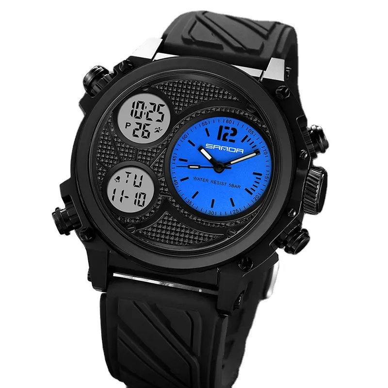 Three Time Display Quartz Watch for Men LED Sport Digital Watches 50m Waterproof ElectronicWristwatch Alarm Clock Relogio montre