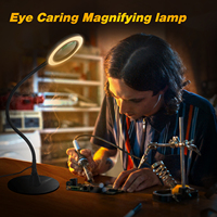 Magnetic Base Reading Desk Lamp 3-color LED Light Level 10 Lighting Adjustment with 3X Glass Lens for DIY/Close Work