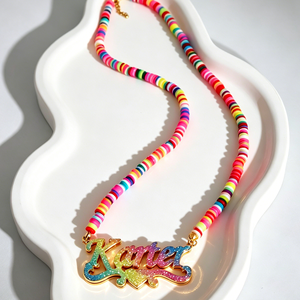 Collana Personalizzata con Nome Colorato, Ciondolo con Nome Sfumato Arcobaleno, Catena con Perline Carine <span class=keywords><strong>per</strong></span> <span class=keywords><strong>Bambine</strong></span> - Product Image 1