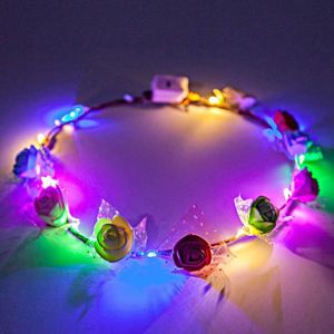 มงกุฎดอกไม้ประดับขนนกพร้อมไฟ LED สีสันสดใส ใช้พลังงานจากแบตเตอรี่ ปลอดสารพิษ ประดับไฟ 10 ดวง สำหรับงานแต่งงาน งานปาร์ตี้ริมชายหาด และเทศกาลอีสเตอร์ - Product Image 3