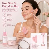 Masque pour les yeux en quartz rose naturel pour la récupération post-partum, sérum, huile, Gua Sha, rouleau de jade, masseur facial, boîte personnalisée avec logo Mushang