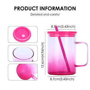 Mỹ Kho 15Oz Trống Thăng Hoa Rõ Ràng Trong Suốt Thạch Màu Thủy Tinh Màu Camper Cốc Cà Phê Với Màu Nắp Và Nắp - Product Image 5