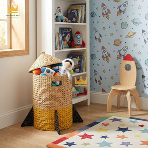 Panier de rangement pour enfants en forme de fusée en jacinthe d'eau, pour chambre d'enfant, organiseur de jouets - Product Image 2