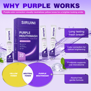 Enjuague Bucal Morado de Marca Privada, 20 Sobres, <span class=keywords><strong>Corrector</strong></span> de <span class=keywords><strong>Color</strong></span> <span class=keywords><strong>V34</strong></span> para Blanquear los Dientes Amarillos, Sin Alcohol, Enjuague Bucal Morado de Viaje - Product Image 3
