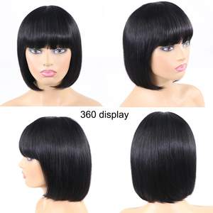 Sans colle courte droite cheveux humains <span class=keywords><strong>Bob</strong></span> perruque avec frange 180% densité réaliste cuir chevelu dentelle perruques naturel noir pour les femmes - Product Image 3
