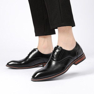 Zapatos Oxford de punta puntiaguda de cuero genuino negro, zapatos con cordones para oficina, carrera, todas las estaciones, suela de goma, envío directo - Product Image 3