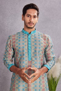 <b>Men's</b> Blue Printed Cotton <b>Kurta</b> Regular Fit Ankle-Length Traditional Casual Wear India Pakistan Style <b>Kurta</b> for <b>Mens</b> - Product Image 5