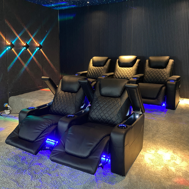 3+2 Power Reclining Diamond Stitch Adjustable Headrest Cinema Sofa Villa Home Theater Furniture Electric Recliner Movie Seats