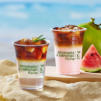 Gobelets jetables transparents pour boissons froides, avec couvercles, en PLA 100% végétal et biodégradable, imprimés avec logo personnalisé, 98 mm, pour bubble tea et café glacé