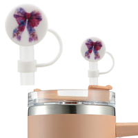Logo personnalisé 10mm Silicone Paille Topper Cap Fleur Arc Imprimé Motif Coloré Réutilisable Anti-Poussière Tasse Drinkware Accessoires