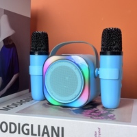 Mini Altavoz Portátil con Luz LED, Sistema de Altavoces de Karaoke Hifi con Micrófonos Inalámbricos Dobles, Regalos para Niños