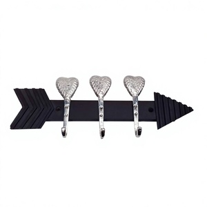 Large Black Arrow and 3 Silver Hearts Metal <b>Hooks</b> & <b>Rail</b> Decorative Multifunctional <b>Hook</b> Door and Wall Mounted <b>Hooks</b> Low Prices - Product Image 1