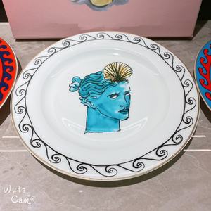 Ensemble de 4 assiettes en céramique écologique Poseidon, en porcelaine osseuse, peintes à la main, avec décalcomanie créative, steak, dessert occidental, décoration de la maison - Product Image 3